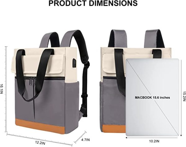 Grey travel backpack with one front zipper pocket and padded laptop compartment