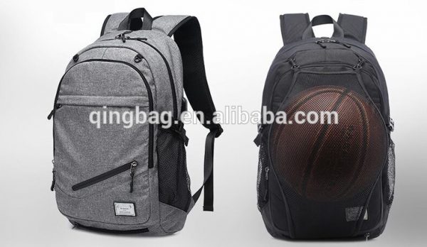 Casual sport backpack with USB Charging Port and front mesh to pack basketball,football,rugby ball