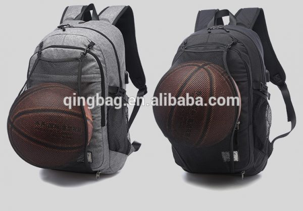 Casual sport backpack with USB Charging Port and front mesh to pack basketball,football,rugby ball