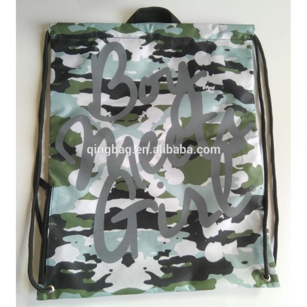 Promotional black reflective strap drawstring bags