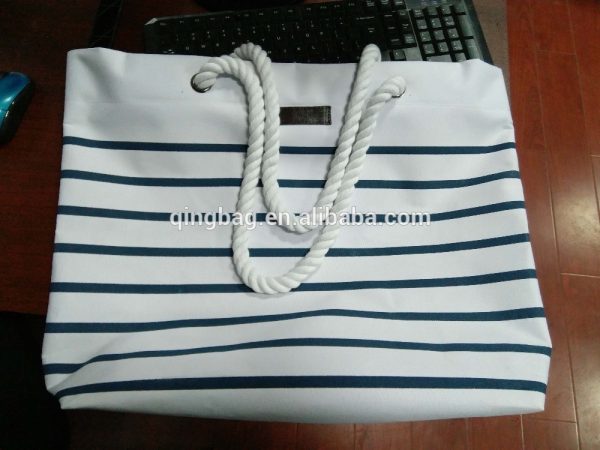Best selling fashion striped beach bag with high quality cotton handle