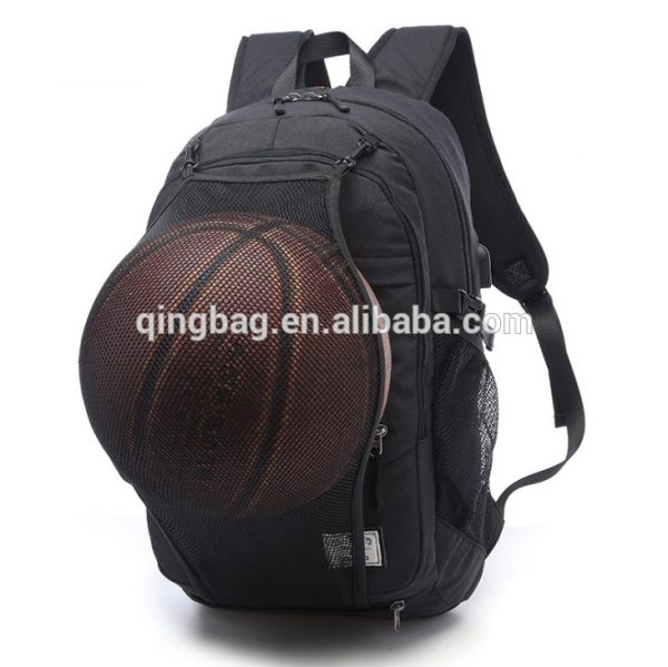 Casual sport backpack with USB Charging Port and front mesh to pack basketball,football,rugby ball