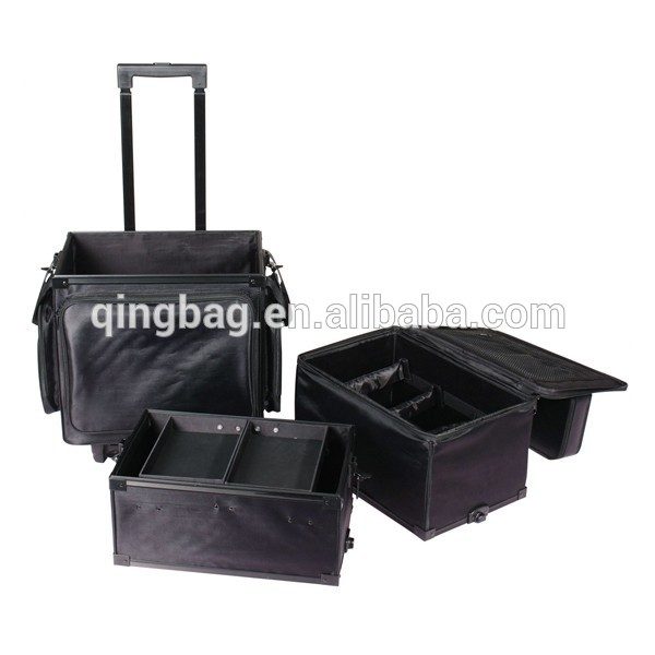 3 in 1 beauty cosmetic professional nylon trolley makeup case