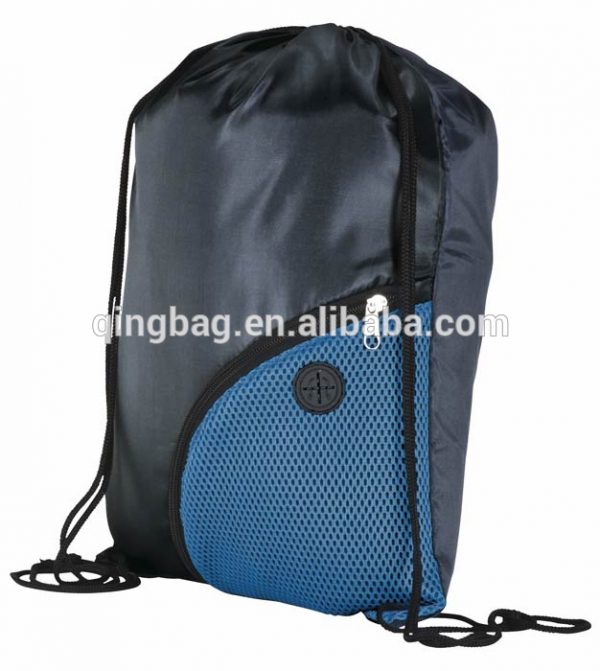 Fashion polyester with mesh pocket drawstring bag,drawstring backpack