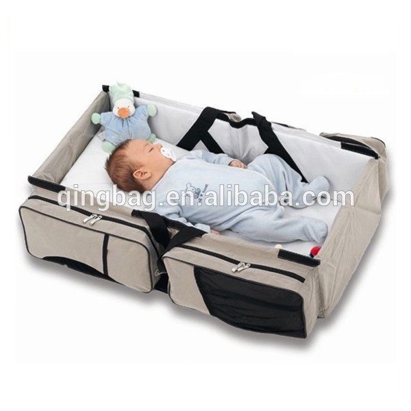 Foldable baby diaper bag can be baby bed when unfold