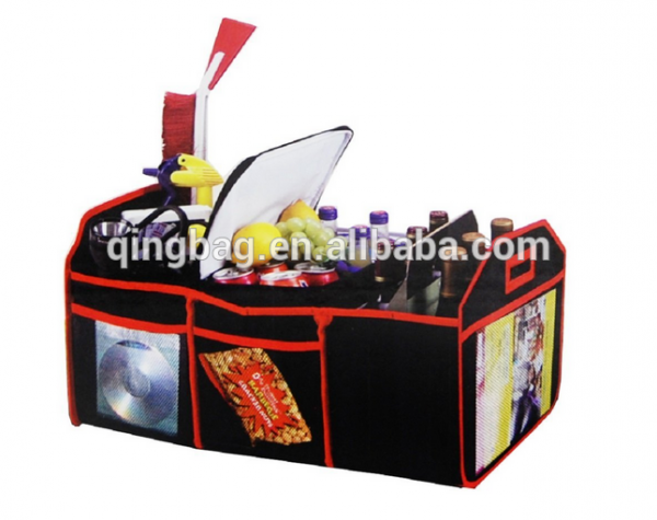 collapsible trunk organizer with removable insulated cooler