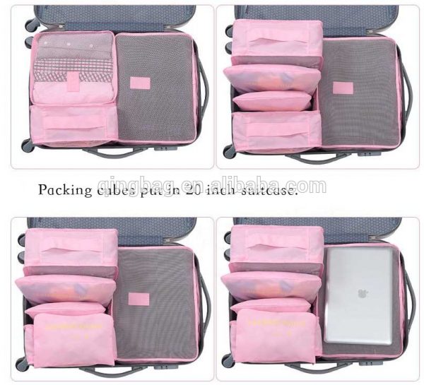 6 Organizers traveling Car Packing Cubes Set with laundry pouches pink