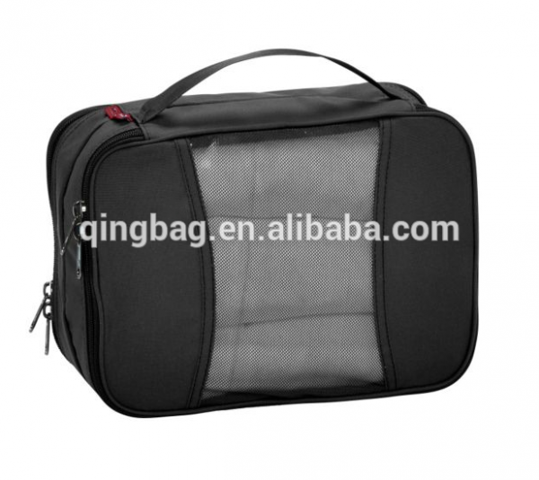 Travel suitcase packing cubes with toiletry cosmetic bag