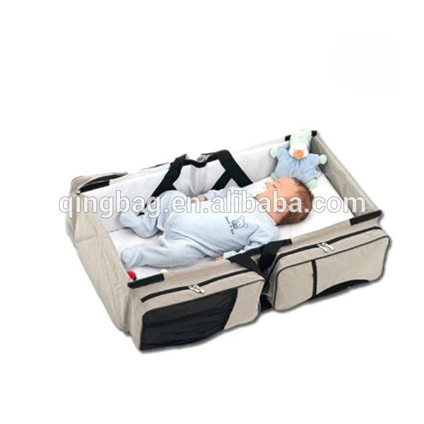 Foldable baby diaper bag can be baby bed when unfold