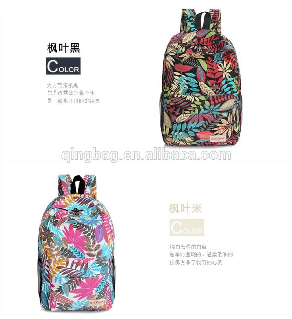 Hot fashion canvas retro casual men and women printing leaves backpacks