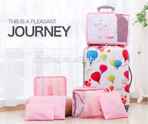 6 Organizers traveling Car Packing Cubes Set with laundry pouches pink