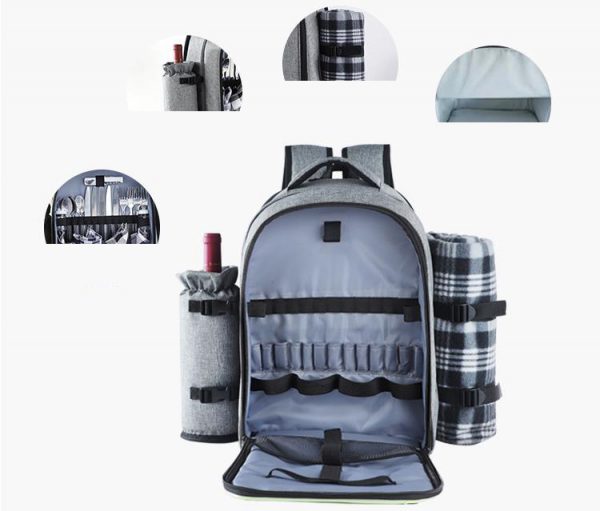 Wine bottle outdoor picnic cooler backpack with picnic mat
