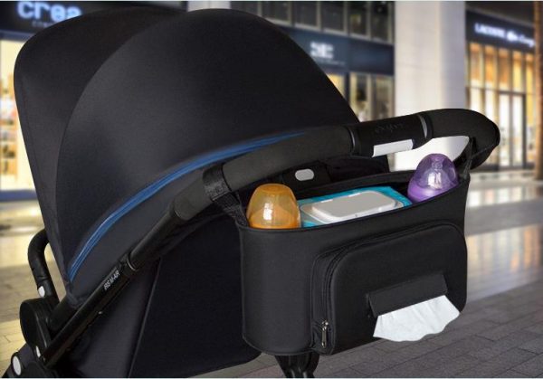 Black Baby stroller bag organizer, for bob stroller padded with insulated bottle pocket