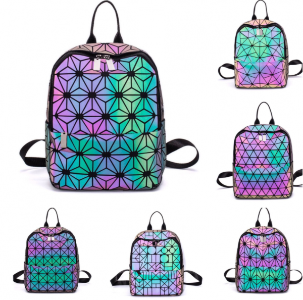 Holographic laser Leather Backpack Travel Casual Daypack