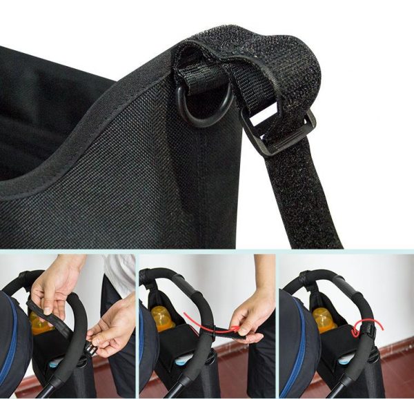 Black Baby stroller bag organizer, for bob stroller padded with insulated bottle pocket