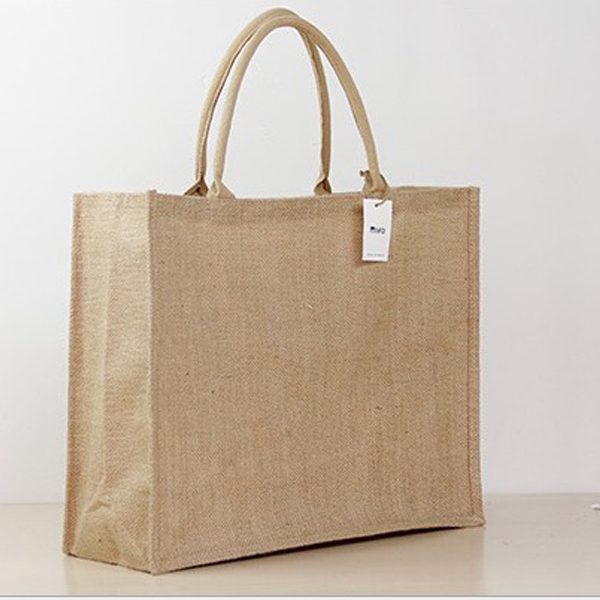 Custom Logo Eco Reusable Jute Carrying Bags, Women Beach Hand Tote laminated grocery promotional Shopping Handbags Jute Bag