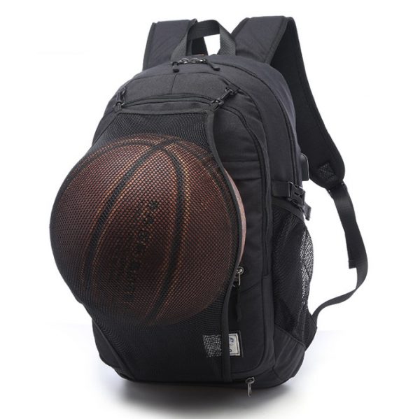 Casual sport backpack with USB Charging Port and front mesh to pack basketball,football,rugby ball
