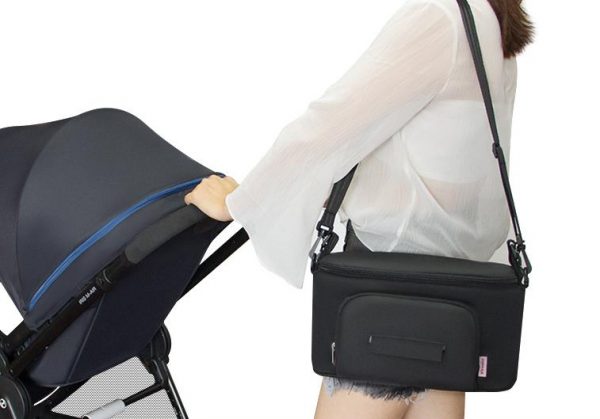 Black Baby stroller bag organizer, for bob stroller padded with insulated bottle pocket