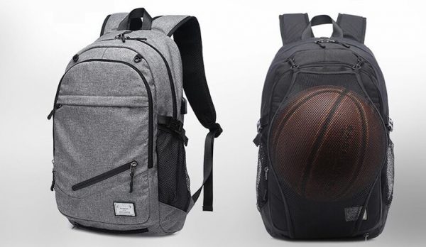 Casual sport backpack with USB Charging Port and front mesh to pack basketball,football,rugby ball
