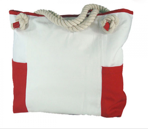 Stripe handle tote shopping bag with gusset outside pockets various color