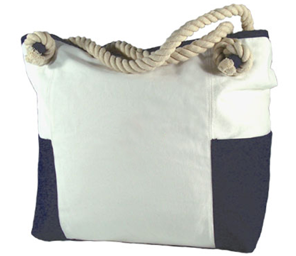 Stripe handle tote shopping bag with gusset outside pockets various color