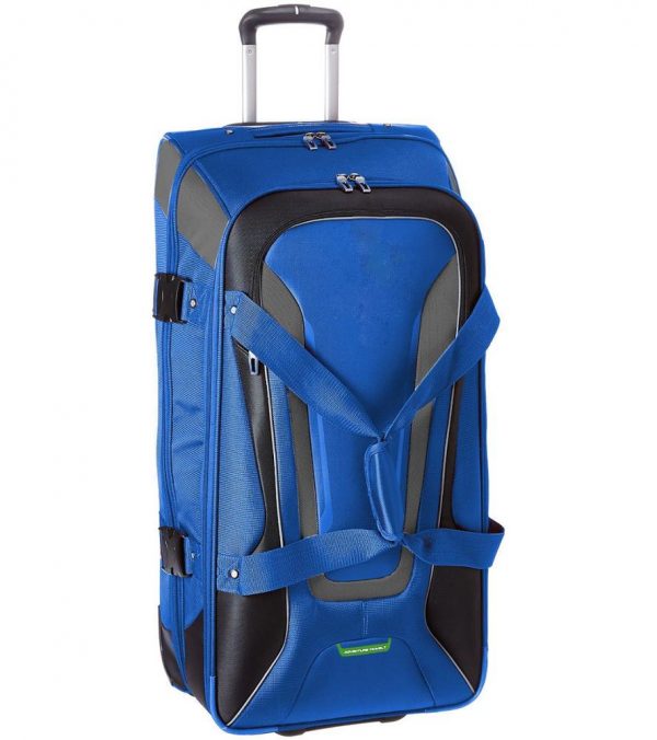 Factory custom Fashion rolling travel bag pockets blue trolley duffel style