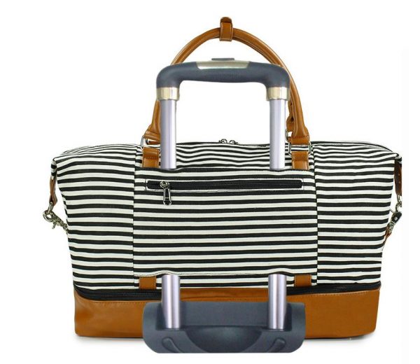 Custom high quality designer vintage retro stripe style large canvas duffel bag leather travel bag