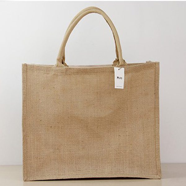 Custom Logo Eco Reusable Jute Carrying Bags, Women Beach Hand Tote laminated grocery promotional Shopping Handbags Jute Bag