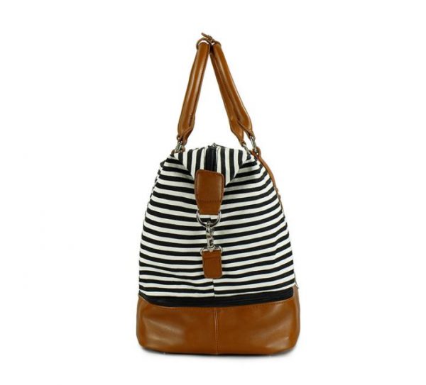 Custom high quality designer vintage retro stripe style large canvas duffel bag leather travel bag